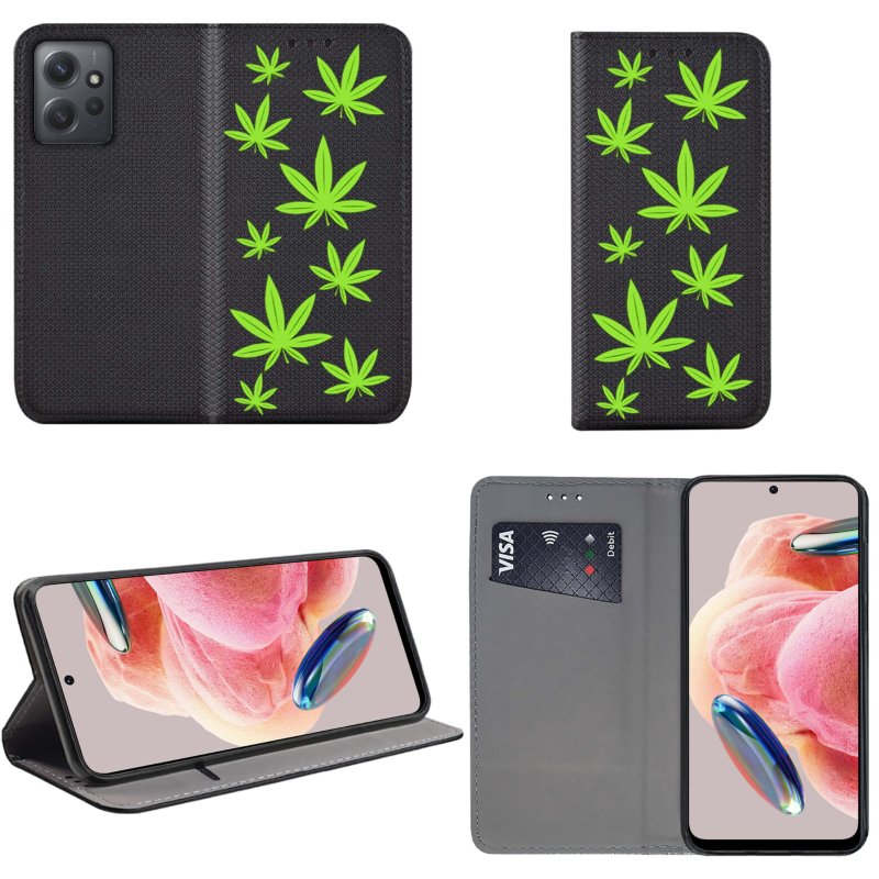 Etui do Xiaomi Redmi Note 12 4G zamykane malowane wzór liscie + szkło pokrowiec kabura case  z klapką