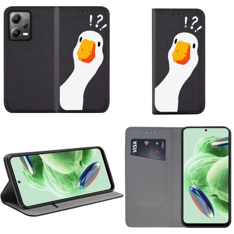Etui do Xiaomi Redmi Note 12 5G zamykane malowane wzór gęś pipa + szkło pokrowiec kabura case z klapką