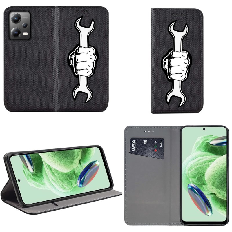Etui do Xiaomi Redmi Note 12 5G zamykane malowane wzór pięść + szkło pokrowiec kabura case z klapką