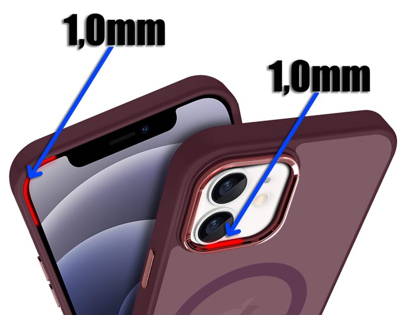 Etui do Iphone 12 Magsafe matowe burgundowe + szkło nakładka na plecki case
