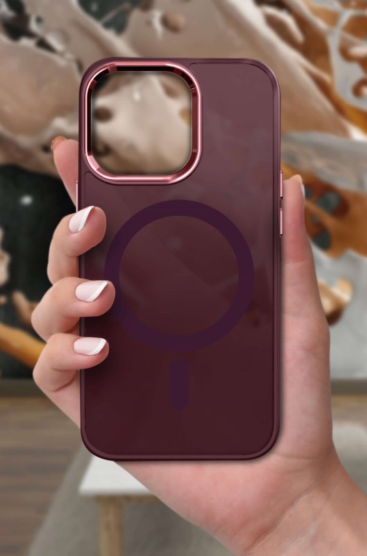 Etui do Iphone 12 Magsafe matowe burgundowe + szkło nakładka na plecki case