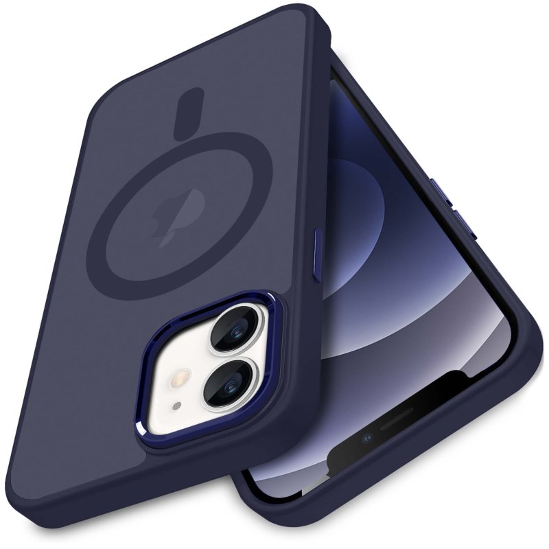 Etui do Iphone 12 Magsafe matowe granatowe + szkło nakładka na plecki case