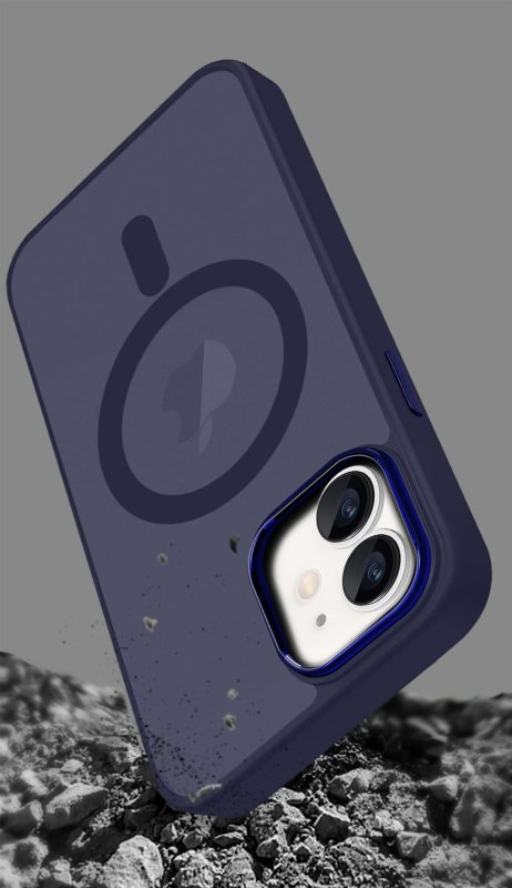 Etui do Iphone 12 Magsafe matowe granatowe + szkło nakładka na plecki case