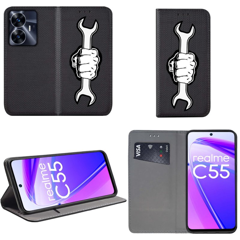 Etui do Realme C55 zamykane malowane wzór pięść + szkło pokrowiec kabura case z klapką