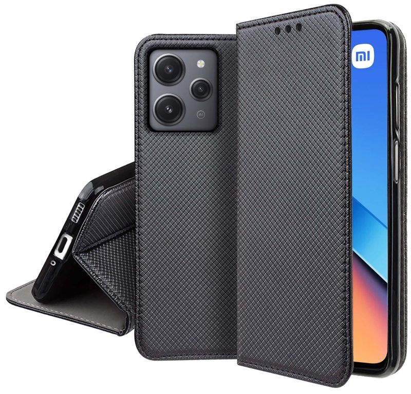 Etui do Xiaomi Redmi 12 4G zamykane czarne + szkło pokrowiec kabura case z klapką