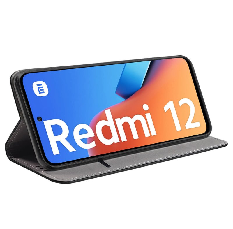 Etui do Xiaomi Redmi 12 4G zamykane czarne + szkło pokrowiec kabura case z klapką
