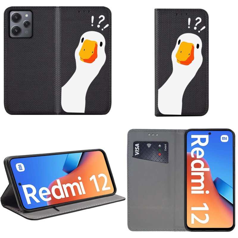 Etui malowane do Xiaomi Redmi 12 4G zamykane malowane wzór gęś pipa + szkło zamykane pokrowiec kabura z klapką case