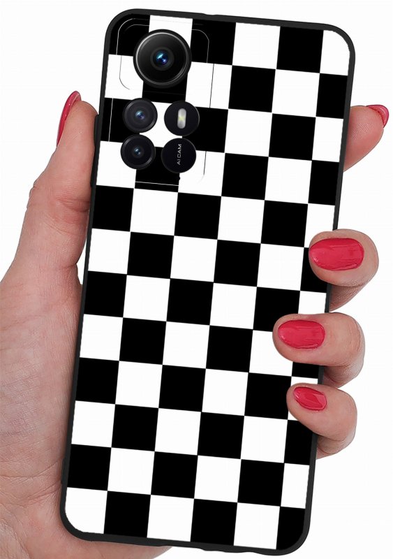 Etui do Xiaomi Redmi Note 12s malowane wzór 21 + szkło nakładka na plecki case mat kratka szachownica