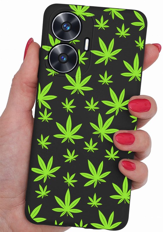 Etui do Realme C55 malowane wzór 17 + szkło nakładka na plecki case liście marycha konopia  zioło