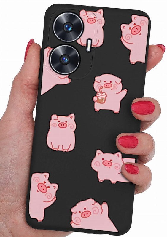 Etui do Realme C55 malowane wzór 30 + szkło nakładka na plecki case świnki
