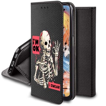 Etui do Oppo A78 5G / A58 5G zamykane malowane wzór szkielet  + szkło