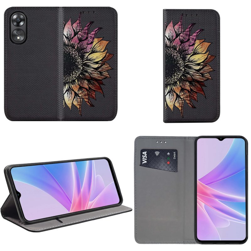 Etui do Oppo A78 / A58 5G zamykane malowane wzór kwiat + szkło pokrowiec kabura case z klapka