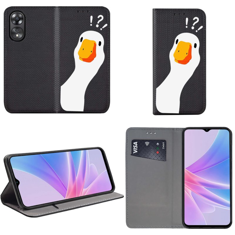 Etui do Oppo A78 / A58 5G zamykane malowane wzór kaczka gęś pipa + szkło pokrowiec kabura case z klapka