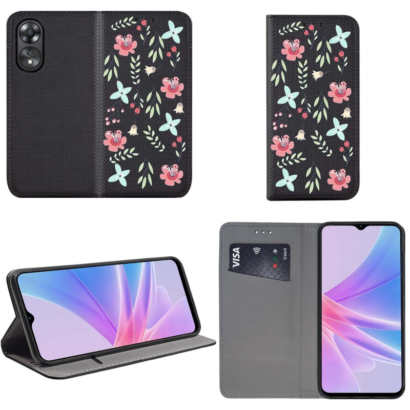 Etui do Oppo A78 / A58 5G zamykane malowane wzór kwiaty + szkło pokrowiec kabura case z klapka
