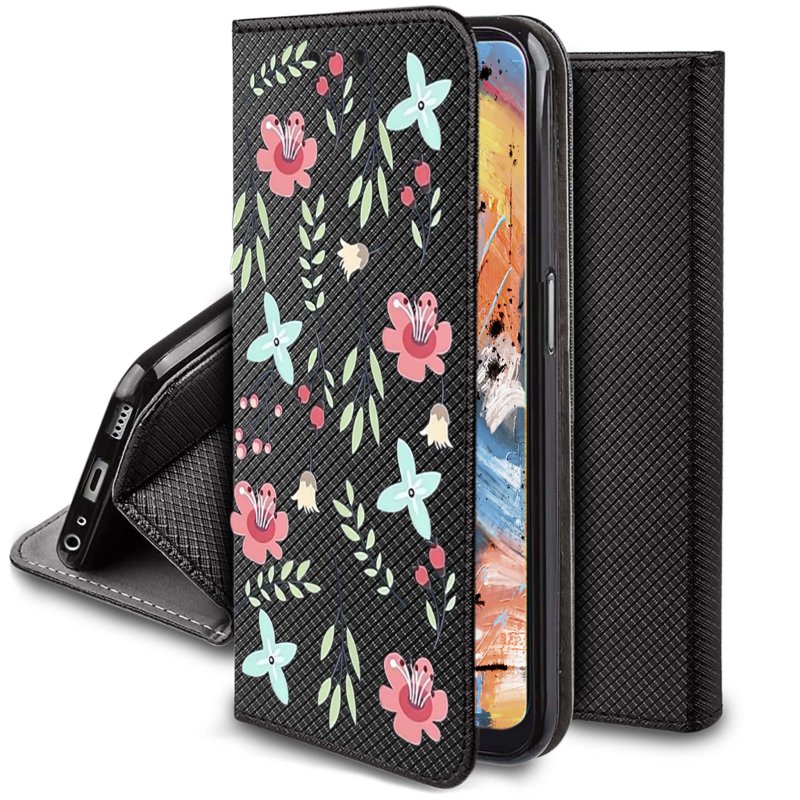 Etui do Oppo A78 / A58 5G zamykane malowane wzór kwiaty + szkło pokrowiec kabura case z klapka