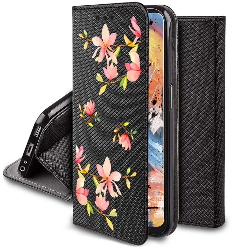 Etui do Oppo A78 / A58 5G zamykane malowane wzór kwiatki + szkło pokrowiec kabura case z klapka
