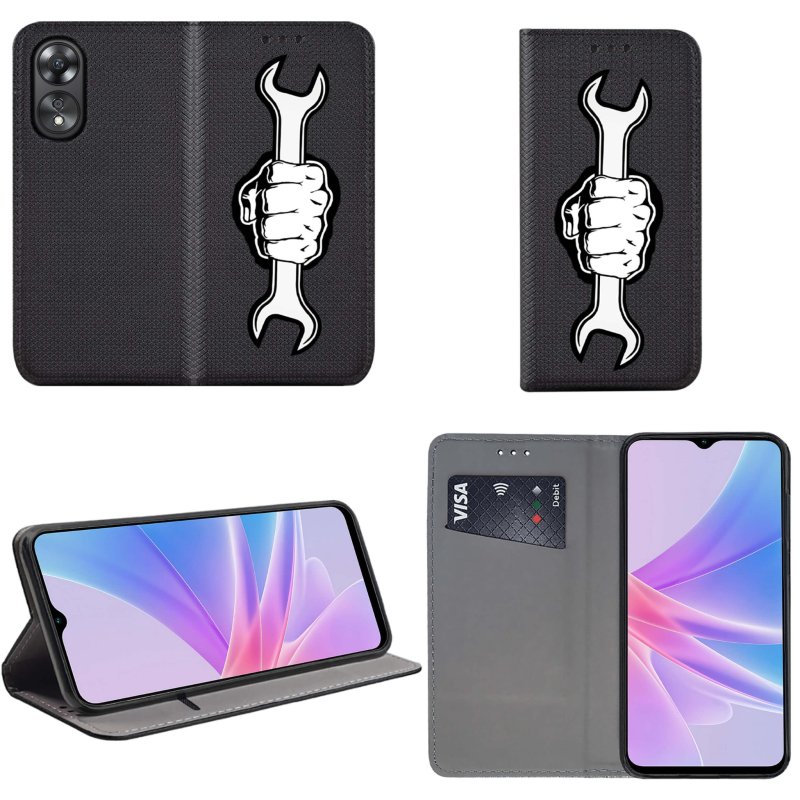 Etui do Oppo A78 / A58 5G zamykane malowane wzór pięść + szkło pokrowiec kabura case z klapka