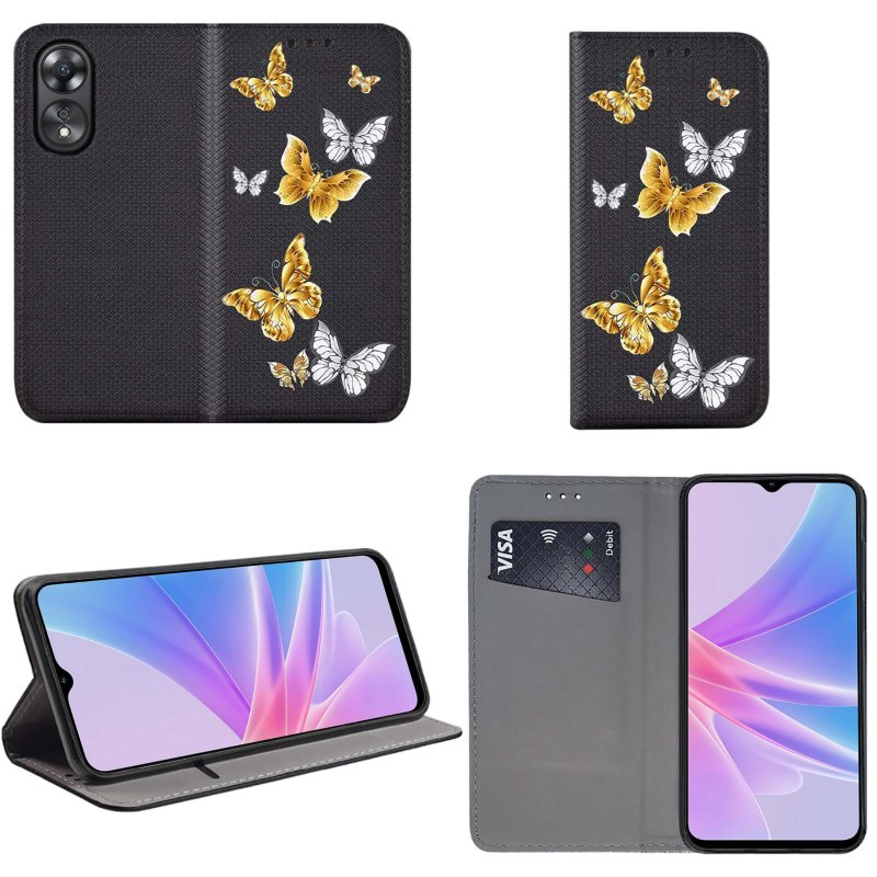 Etui do Oppo A78 / A58 5G zamykane malowane wzór motyle + szkło pokrowiec kabura case z klapka