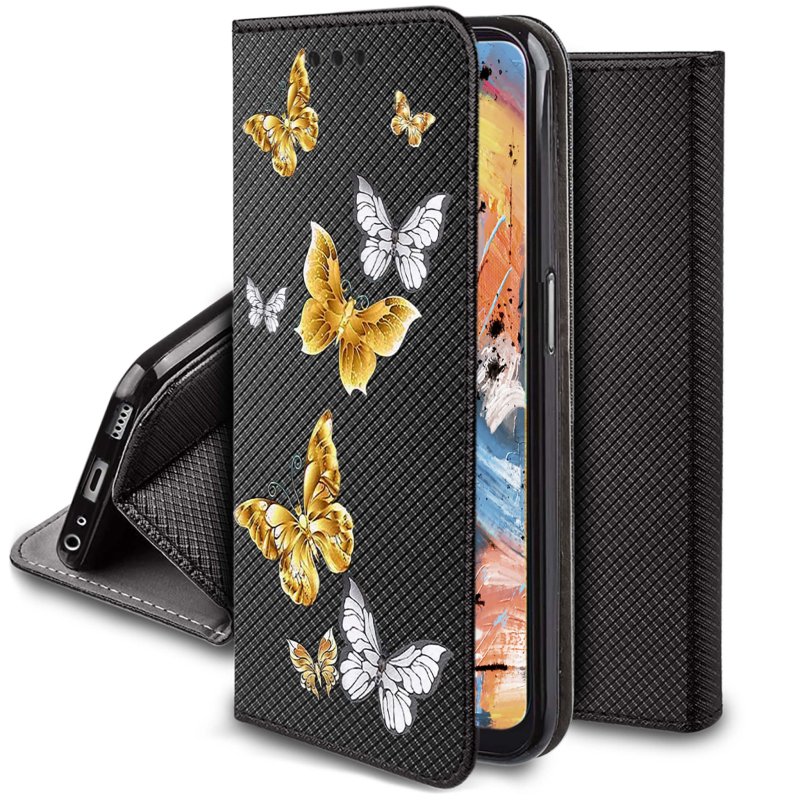 Etui do Oppo A78 / A58 5G zamykane malowane wzór motyle + szkło pokrowiec kabura case z klapka