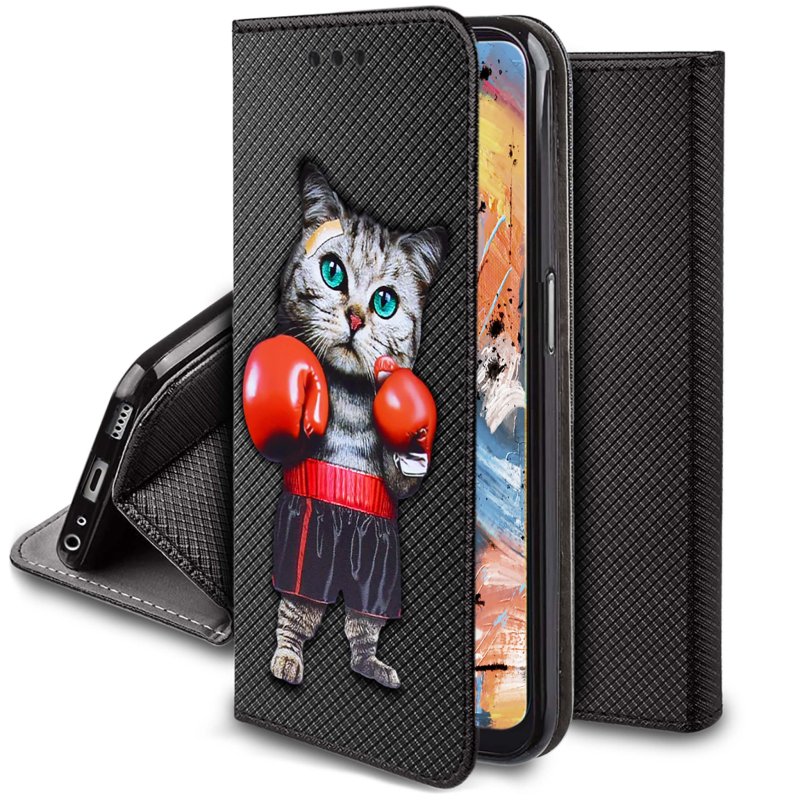 Etui do Oppo A78 / A58 5G zamykane malowane wzór kot + szkło pokrowiec kabura case z klapka