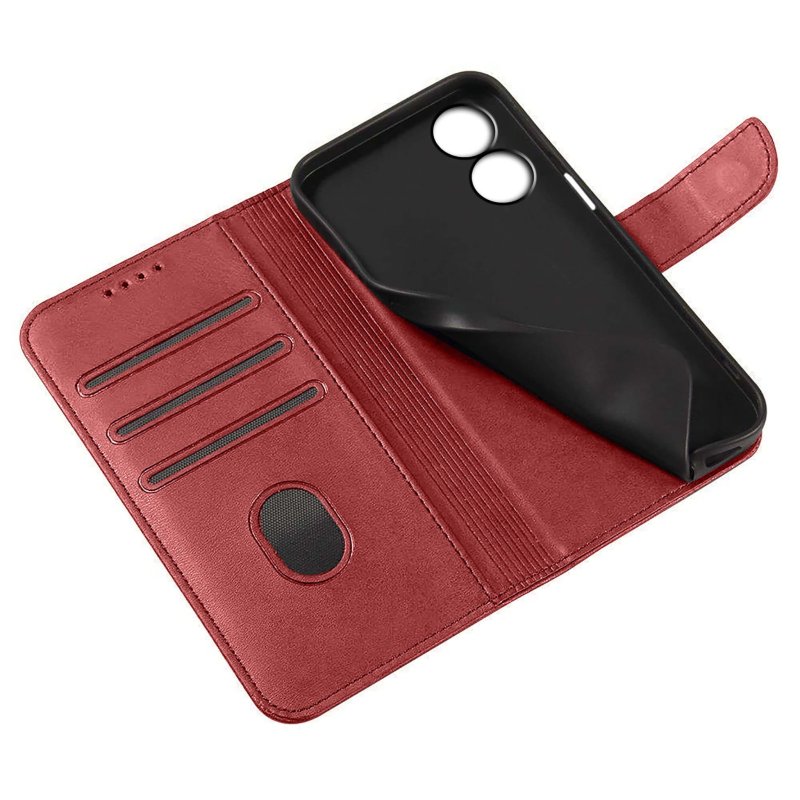 Etui do Oppo A78 / A58 5g skórzane z klapką bordowe + szkło pokrowiec kabura zamykane case