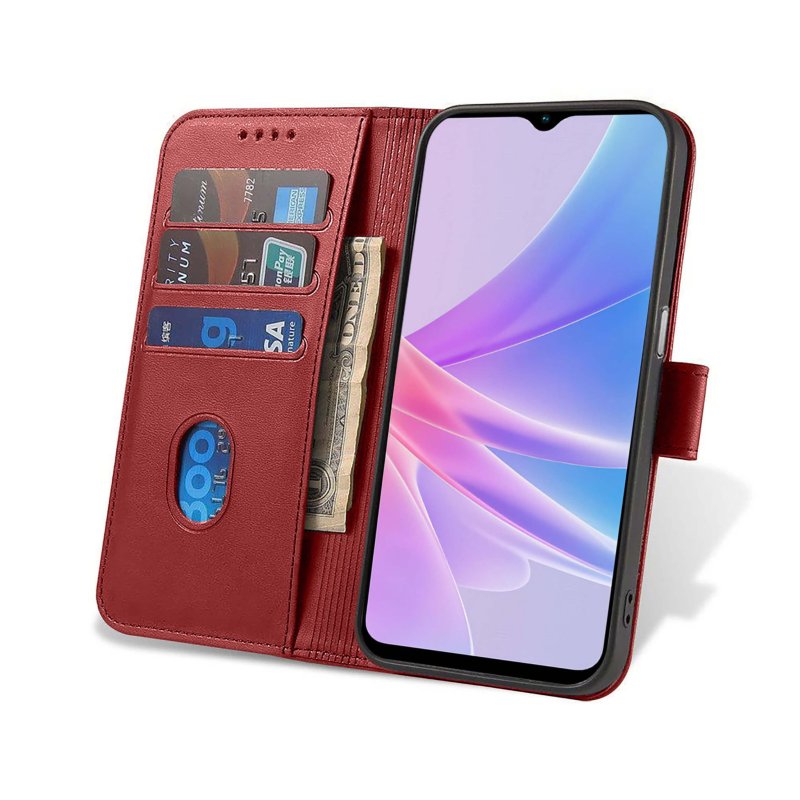 Etui do Oppo A78 / A58 5g skórzane z klapką bordowe + szkło pokrowiec kabura zamykane case