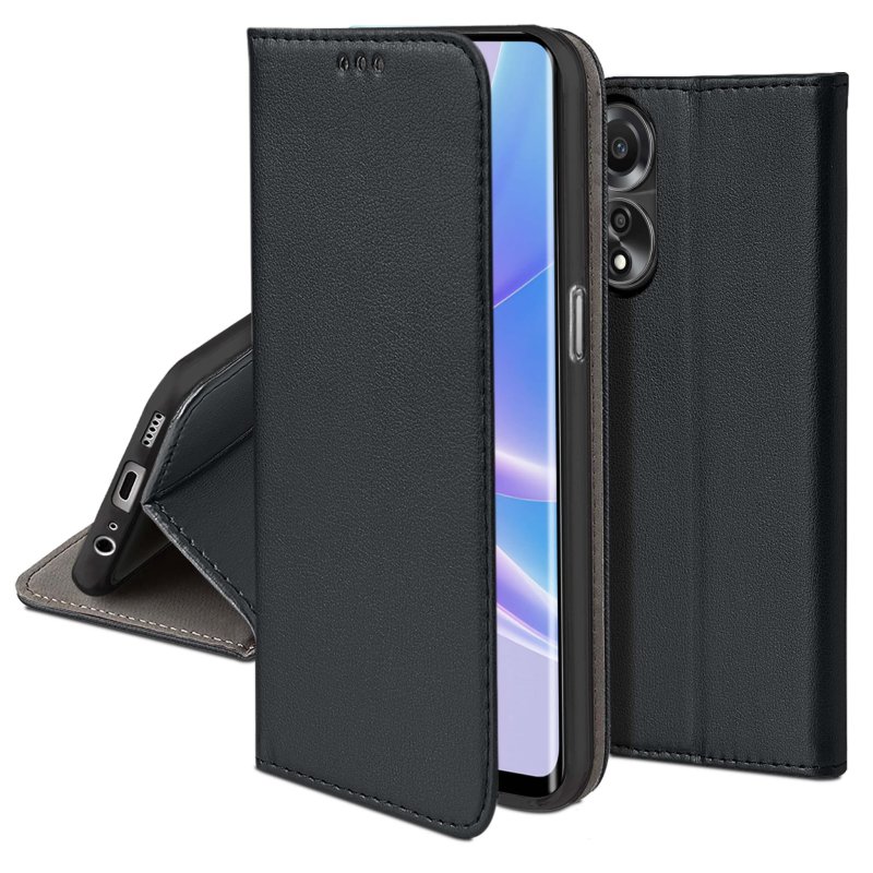 Etui do Oppo A78 / A58 5G czarne magnetyczne zamykane + szkło pokrowiec kabura case z klapką