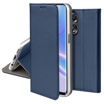 Etui do Oppo A78 5G / A58 5G granatowe magnetyczne zamykane + szkło
