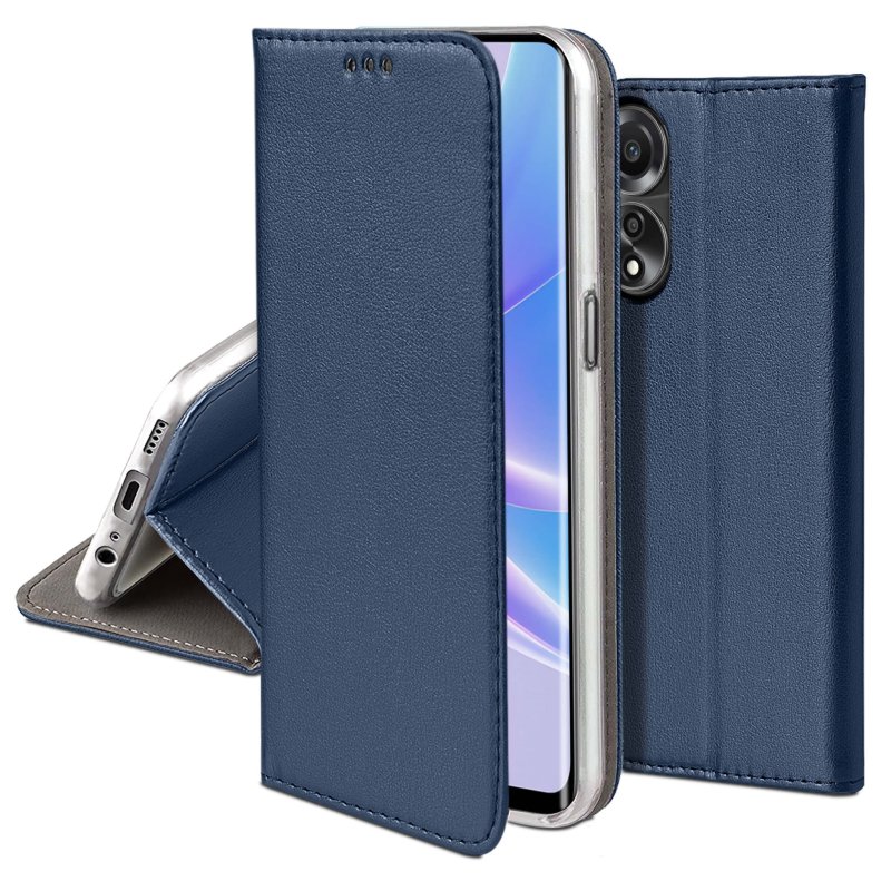 Etui do Oppo A78 / A58 5G granatowe magnetyczne zamykane + szkło pokrowiec kabura case z klapką
