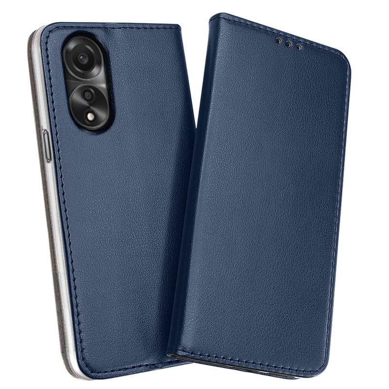 Etui do Oppo A78 / A58 5G granatowe magnetyczne zamykane + szkło pokrowiec kabura case z klapką