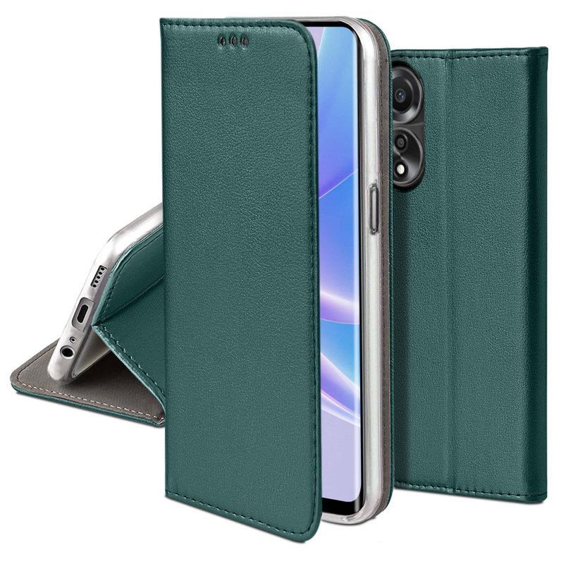 Etui do Oppo A78 / A58 5G zielone magnetyczne zamykane + szkło pokrowiec kabura case z klapką