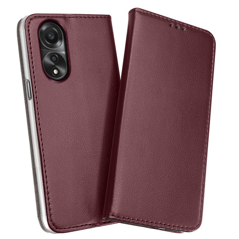 Etui do Oppo A78 / A58 5G bordowe magnetyczne zamykane + szkło pokrowiec kabura case z klapką