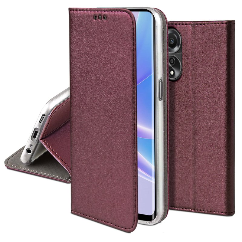 Etui do Oppo A78 / A58 5G bordowe magnetyczne zamykane + szkło pokrowiec kabura case z klapką