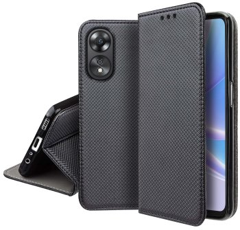 Etui do Oppo A78 5G / A58 5G czarne zamykane + szkło
