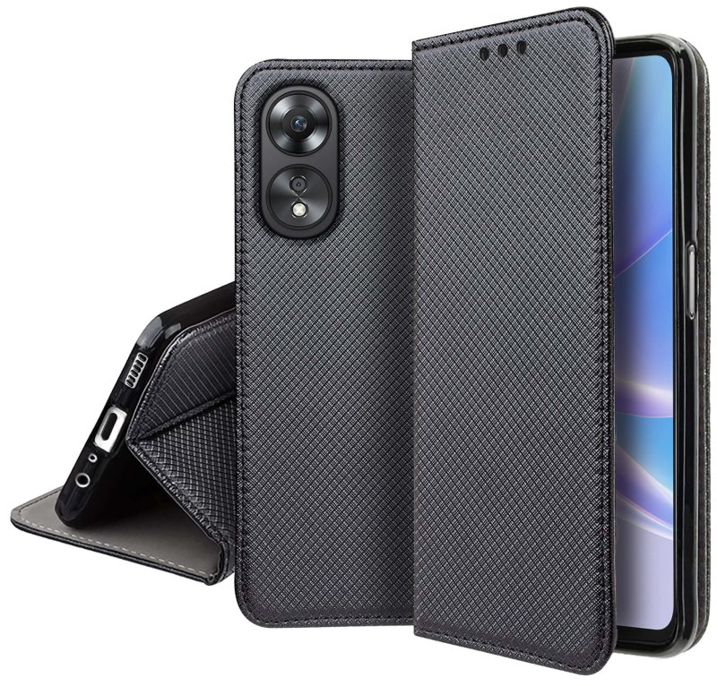 Etui do Oppo A78 / A58 5G czarne zamykane + szkło pokrowiec kabura case