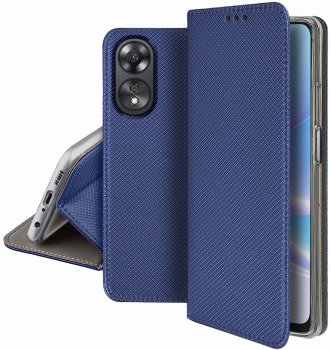 Etui do Oppo A78 5G / A58 5G granatowe zamykane + szkło