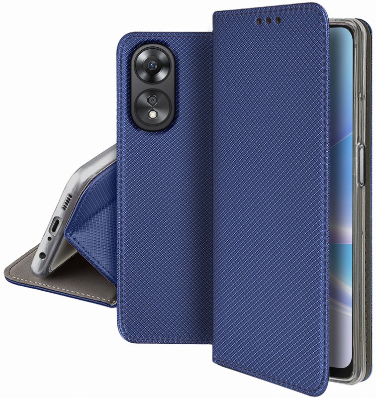 Etui do Oppo A78 / A58 5G granatowe zamykane + szkło pokrowiec kabura case z klapka