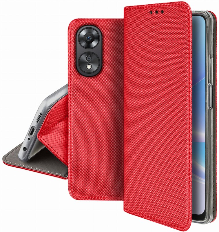 Etui do Oppo A78 / A58 5G czerwone zamykane + szkło pokrowiec kabura case z klapka