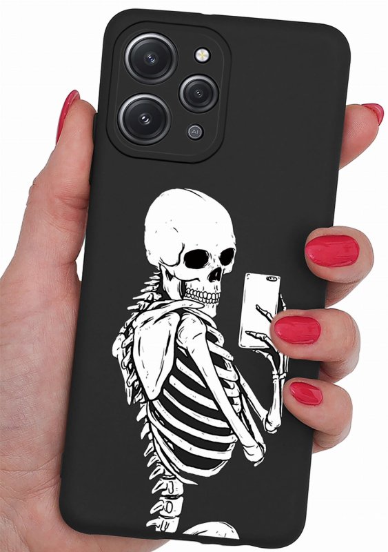 Etui do Xiaomi Redmi 12 4G malowane wzór 18 + szkło nakładka na plecki case kościotrup szkielet selfie