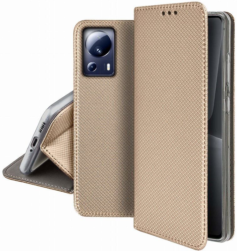 Etui do Xiaomi 13 Lite zamykane złote + szkło pokrowiec kabura case z klapką