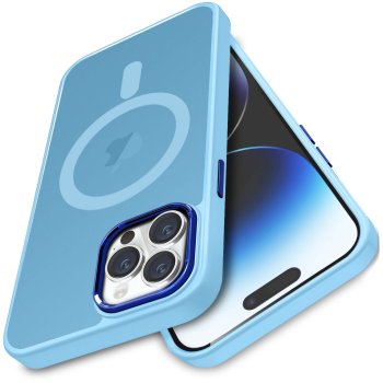 Etui do Iphone 15 Pro Magsafe matowe niebieskie + szkło