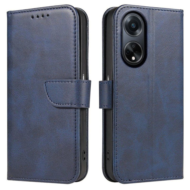 Etui do Oppo A98 5G granatowe skórzane z klapką + szkło pokrowiec kabura case zamykane