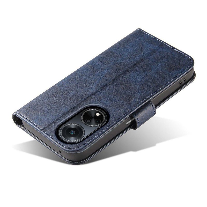 Etui do Oppo A98 5G granatowe skórzane z klapką + szkło pokrowiec kabura case zamykane