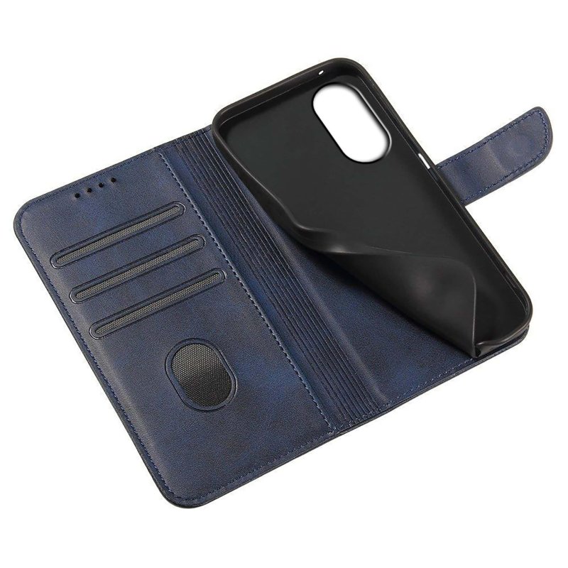Etui do Oppo A98 5G granatowe skórzane z klapką + szkło pokrowiec kabura case zamykane