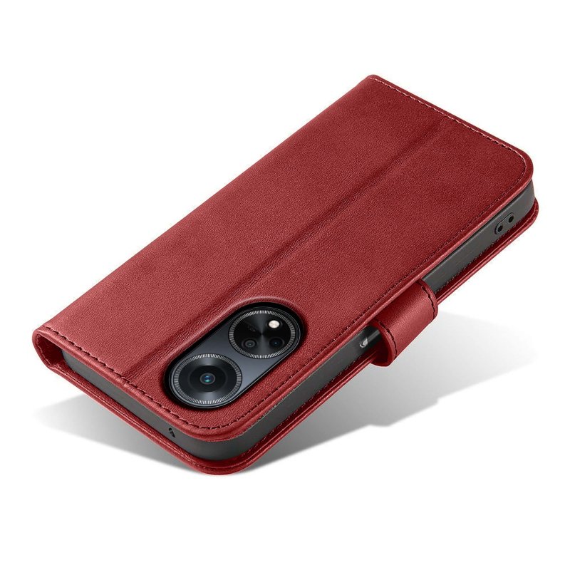 Etui do Oppo A98 5G bordowe skórzane z klapką + szkło pokrowiec kabura case zamykane