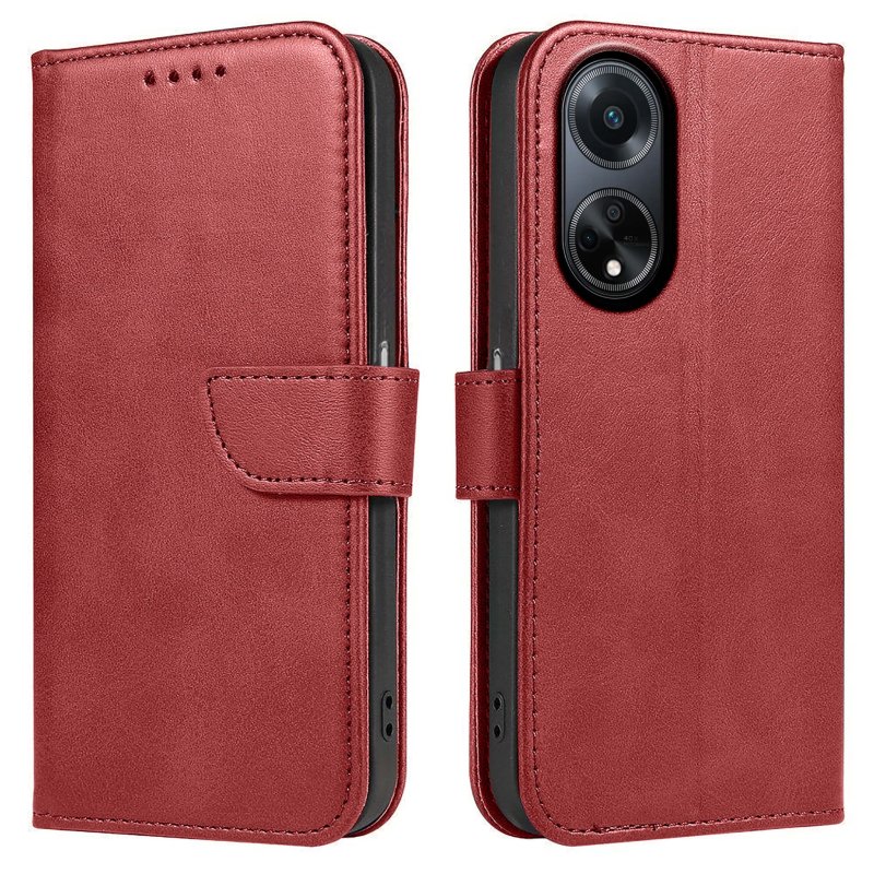 Etui do Oppo A98 5G bordowe skórzane z klapką + szkło pokrowiec kabura case zamykane