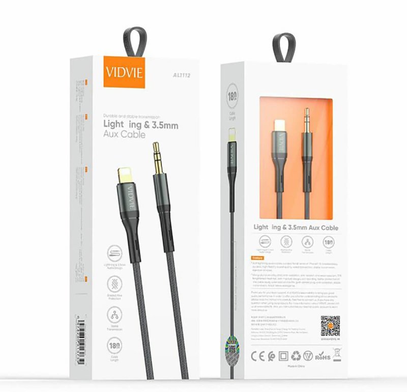 Kabel mini jack przejściówka Iphone czarny 1,8 m lightning