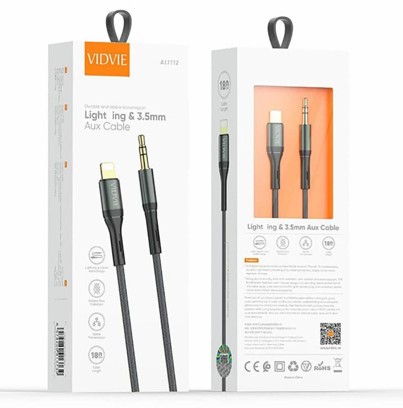 Kabel mini jack przejściówka Iphone czarny 1,8 m lightning