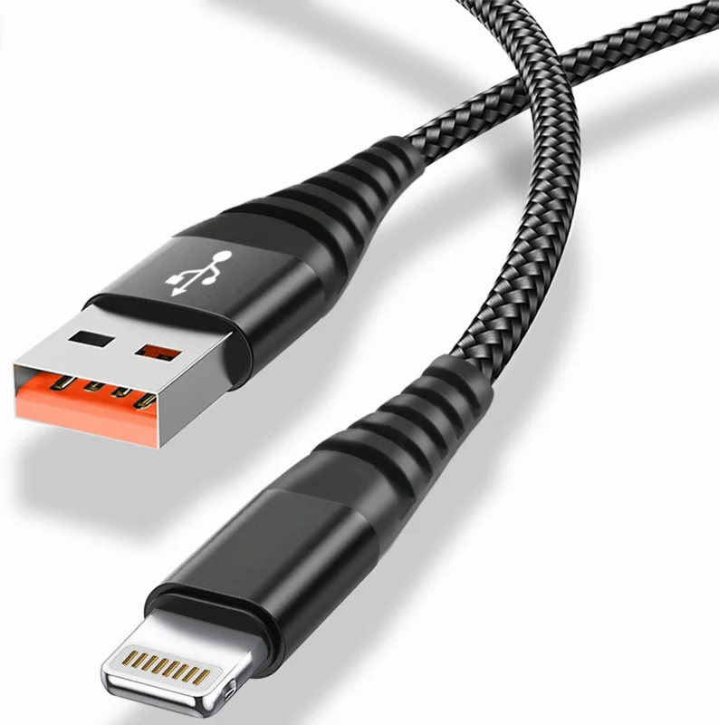 Kabel wzmacniany do Iphone czarny QC 3.0 1,2 metra