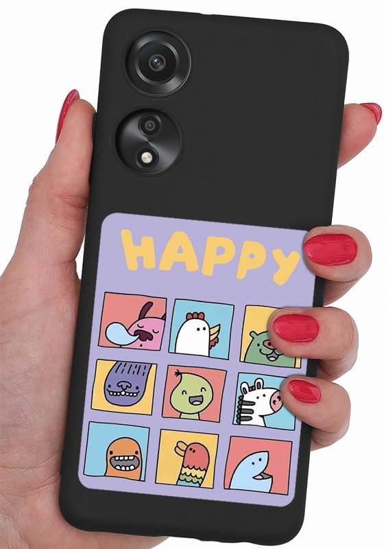 Etui do Oppo A78 5G / A58 5G malowane wzór 1 + szkło case nakładka na plecki happy